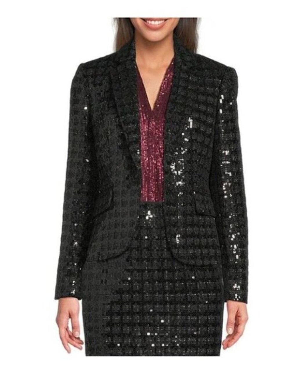 Calvin Klein Shine Notch Lapel Long Sleeve One Button Jacket black size 6 women